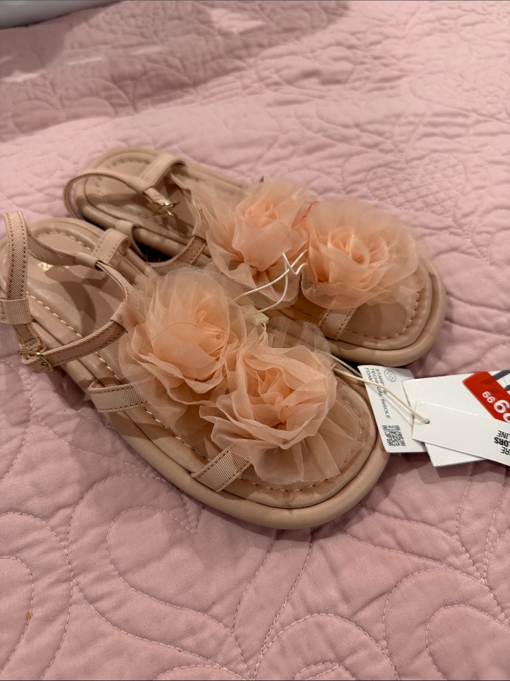 Zara Peach Floral T-Strap Sandals for Kids